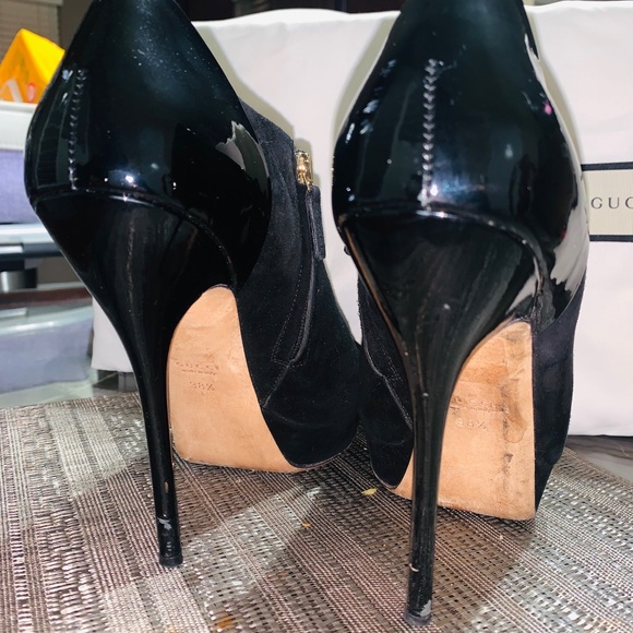 GG Gucci Black Open Toe Heels Suede Scamosciato - Picture 2 of 4